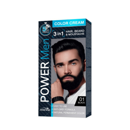 Joanna Power Men Color Cream Farba do włosów 3in1 dla mężczyzn nr 01 Black 100g