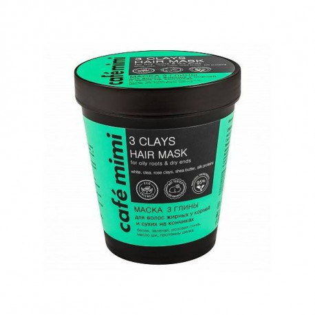 CafeMimi maska 3 glinki do włosów tłustych i suchuch 220ml