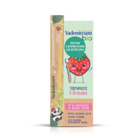 Vademecum Bio Kids Pasta do zębów dla dzieci 1 do 6 Strawberry 50ml +szczoteczka bambusowa do zębów