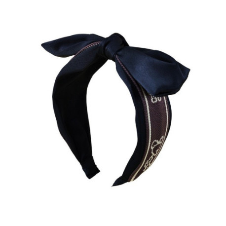 Opaska - turban do włosów z kokardą - czarna z haftem 1szt