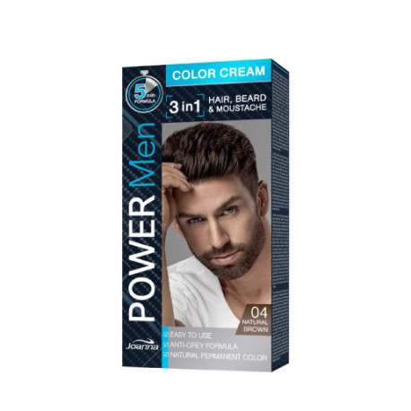 Joanna Power Men Color Cream Farba do włosów 3in1 dla mężczyzn nr 04 Natural Brown 100g