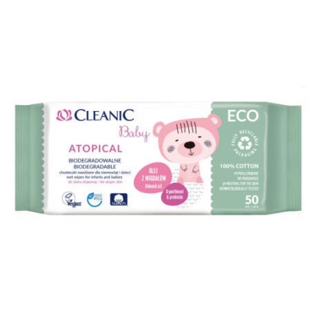 Cleanic Baby Eco Chusteczki nawilżane dla niemowląt i dzieci Atopic - biodegradowalne  1op.-50szt