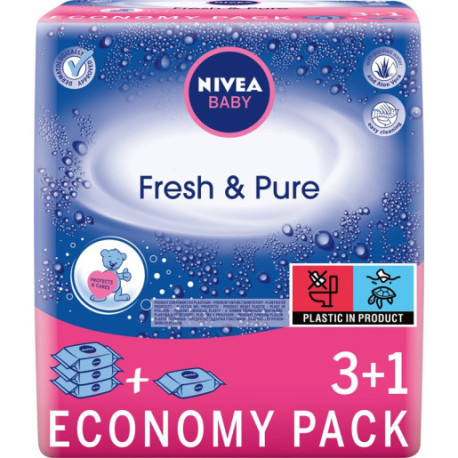 NIVEA Baby Chusteczki pielęgnacyjne Pure & Fresh - 3+1 (4 op. x 63 szt.)