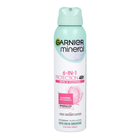 Garnier Mineral Dezodorant spray 6in1 Protection 48h Cotton Fresh - Skin+Clothes  150ml