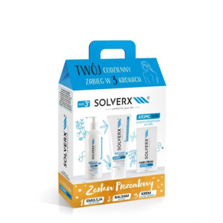 SOLVERX Zestaw prezentowy Atopic Skin (balsam do ciała 200ml+krem do rąk 50ml+emulsja pod prysznic 250ml)