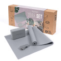 Zestaw do jogi myga Yoga Starter Kit: mata, klocek, pasek - szary
