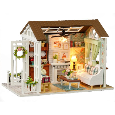 Domek dla lalek drewniany salon model do złożenia LED 8008-A 20,6cm