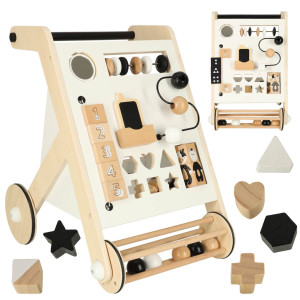 Pchacz dla dziecka chodzik drewniany tablica manipulacyjna sorter