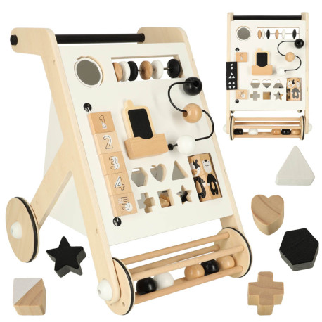Pchacz dla dziecka chodzik drewniany tablica manipulacyjna sorter