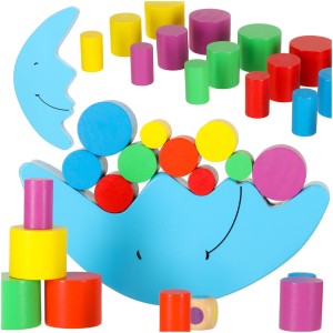 Gra zręcznościowa montessori układanka balansująca klocki drewniane księżyc