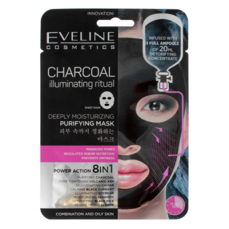 Eveline Sheet Mask Charcoal Maska na tkaninie 8in1 oczyszczająca  1szt